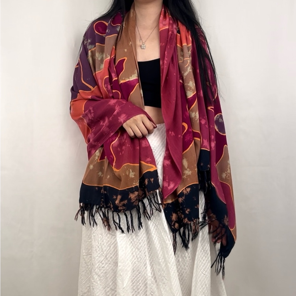 Vintage Hippie Colorful Tie Dye Batik Scarf Shawl